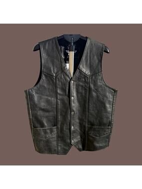 Biker’s Club Leather Vest | Black Moto Style | Size XL Tall | Vintage